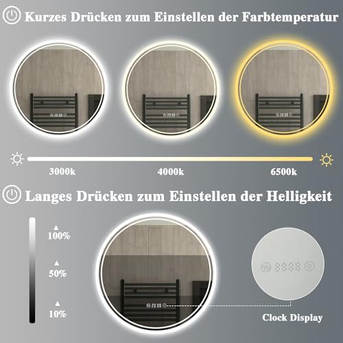 Miroir de salle de bain design rond LED Ø 50 cm haut de gamme - 7