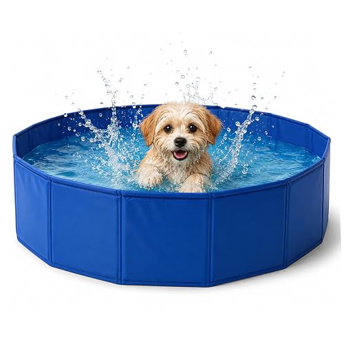 ADEPTNA Foldable Pet Paddling Pool Portable PVC Dog & Cat Bathing Tub for Outdoor Garden 80cm x 20cm Durable Easy Setup Garden Hose Connection Splash Sprinkler Function for Summer Fun