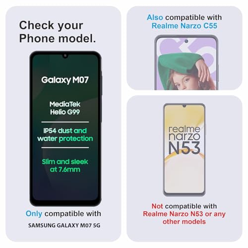Image of Tempered Glass Screen Protector Compatible for Samsung Galaxy M07 5G / Samsung Galaxy M07 / Samsung Galaxy A07 5G / Samsung Galaxy F07 with Edge to Edge Coverage and Easy Installation Kit