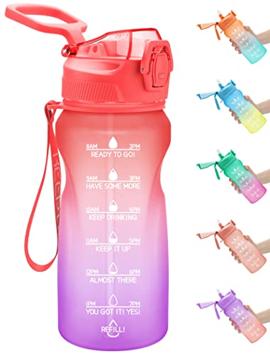 KEEPTO Bouteille d'eau de 950 ml avec paille, carafe d'eau sans BPA avec marqueur de temps, rouge/orchidée ombrée Cover