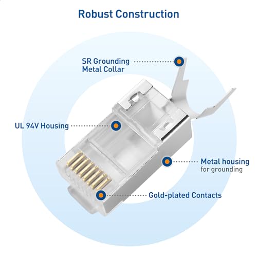 Cable Matters 20-Pack 23-24AWG Shielded Cat8 RJ45 Pass Through Connector with Load Bar & Strain Relief Boots, NOT Compatible with 22AWG Cable (Cat8 Pass Through RJ45 Plugs/Cat 8 Pass Thru Connectors)