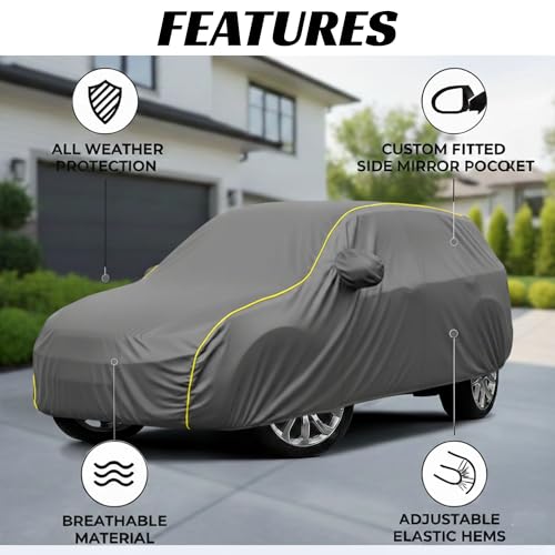 Image of Kayme Compatible with Grey Citron c3 Car Cover Waterproof Car Body Cover for All Weather Proof & Full Bottom Elastic, Triple Stitching with 100% Nail Proof Cover
