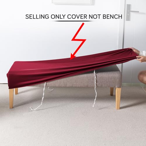 Image of HOKIPO 'SereneSolids' 140 GSM Dining Bench Cover Stretchable Slipcover, Burgundy (AR-6245-BRGN)