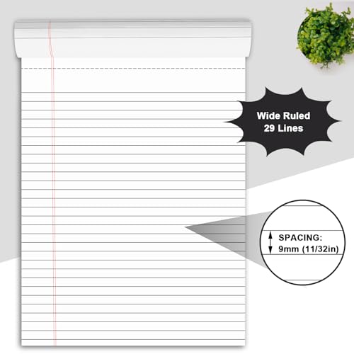 DANRONG Blocos legais 21 x 28, pacote com 4, pautado largo, papel branco, 40 folhas por bloco de esc