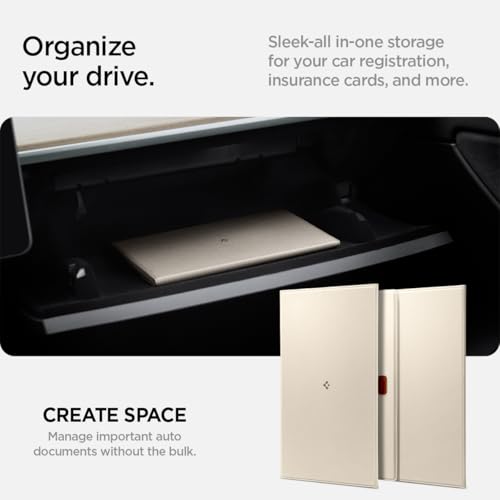 Image of Spigen Hyper-Slim Car Registration and Insurance Card Holder for All Cars | ID License Car Essential Documents Holder [Tesla Model Y Juniper L (2026) & 3 /Y /S /X /Cybertruck] - Dune Beige