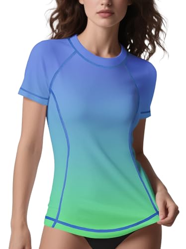 ANGEL CITIZ Rash Vest Women Short Sleeve UPF 50+ Womens Swim Top Beach Shirt Quick Dry Rash Guard Modest Swimwear