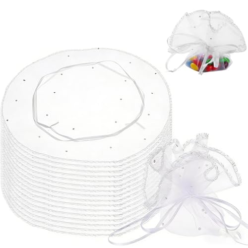 BIVYAX 50 Bolsitas de Organza, Redondas y Con Forma de Disco, de 26 cm de Diámetro, Pequeñas y Delicadas, Ideales para Bodas, Cumpleaños, Fiestas y Navidad.