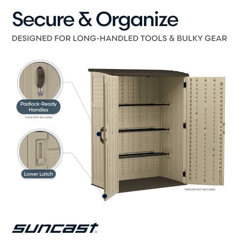 Suncast Outdoor Storage Shed, Water Resistant Resin Vertical Outdoor Storage Cabinet for Patio, Garden Tools, Cushions, & Equipment, Weatherproof Multi-Wall Design, 54 cu. ft., Made in USA - image 4