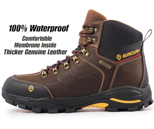 SUREWAY Men's 6" Soft/Steel Toe Heavy Duty Waterproof Work Boot,Roofing,Hunting,Leather,Lace Up,EH Construction Industrial Ankle Safety Men Work Boots,Slip Resistant Comfortable Outsole2