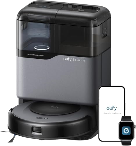eufy Omni C20, Robot Vacuum Cleaner with Mop, All-in-One Station,7,000 Pa Suction, Ultra-Slim, Auto Emptying, Washing and Drying for Hands-Free Cleaning, Mop Lifting and Carpet Detection (Upgraded)