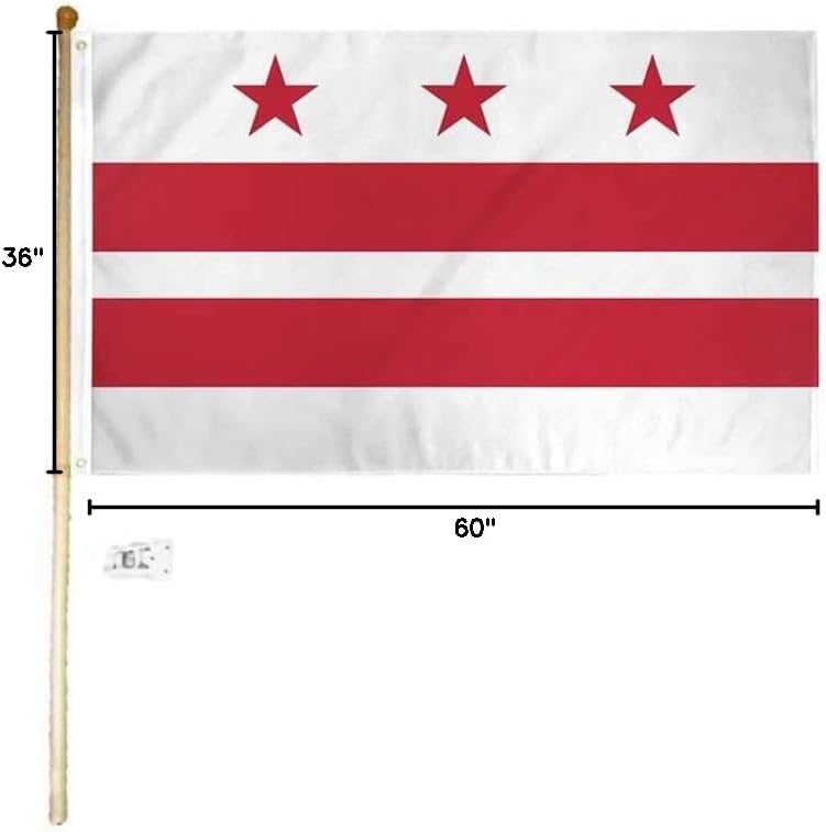 AWS 3x5 3'x5' Washington DC Polyester Flag with 5' (Foot) Flag Pole Kit with Wall Mount Bracket & Screws (Imported)
