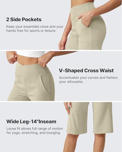 Image of G4Free Capri Pants for Women 14 inch Knee Length Wide Leg Yoga Capris Dressy Casual Summer Crop Pants with Pockets