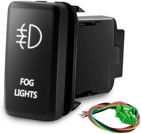 White Fog Lights Symbol Push Switch with Wiring Kit Replacement Compatible with Toyota (Surface Size 1.54 x 0.83 inches)