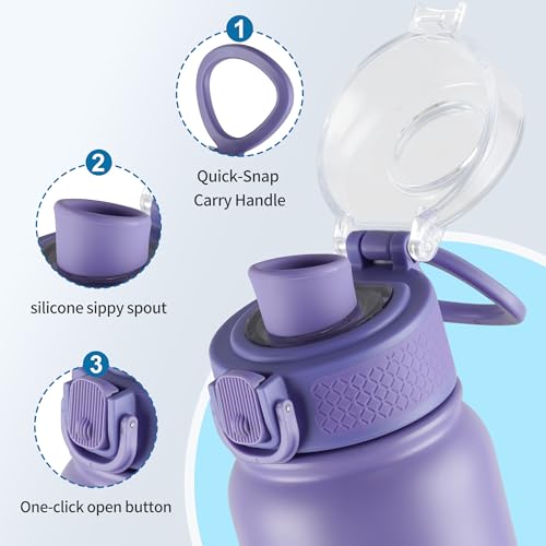 Image of GOPPUS Insulated Water Bottle 20oz Stainless Steel BPA-Free Sports Bottle Ideal for School and Travel Silicone Spout Lid Prevents Leaks, Sweat, and Dust (purple)