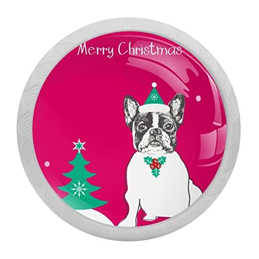 God jul fransk bulldogg hund lådknoppar byrålknoppar dörrhandtag skåp drag köksskåpsknoppar för byrålådor, 4-pack