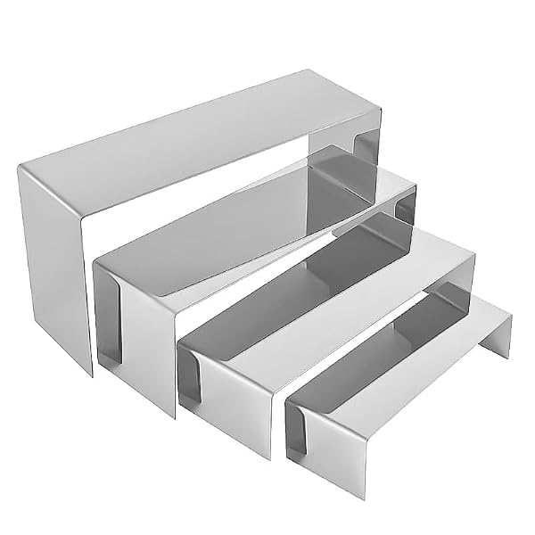 PROFIKLA 4 Pcs Silver Stainless Steel Display Risers, Display Stand for Display Cupcake Dessert Perfume Purse Handbag Shoe Jewelry and Funko Pop by PROFIKLA - Image 2