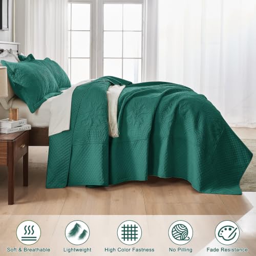 Image of Qucover Queen Bedspread Medallion Pattern Quilt Bedding Set 3 Piece Teal