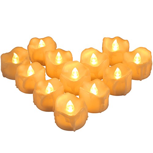 (NEW VERSION)Flameless Tealight Candles with Timer, 12 PCS Led Candles Flickering, Battery Operated Votive Candles for Christmas Thanksgiving Halloween Party Celebration, Battery Included- Warm White