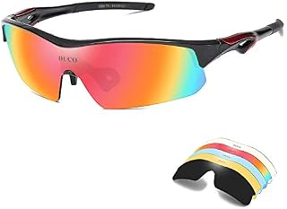 DUCO Polarized Sports Cycling Sunglasses for Men with 5 Interchangeable Lenses for Running