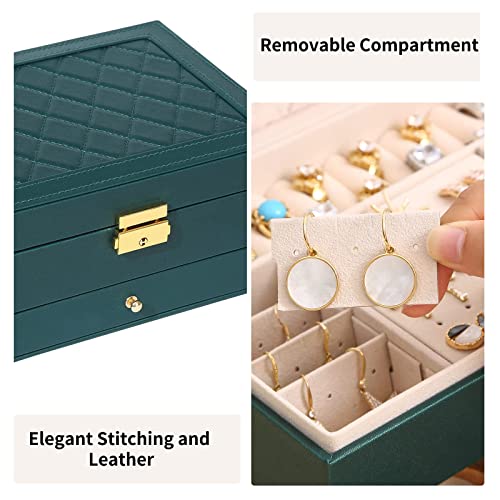 Guoer Jewelry Box For Women Girl Wife - Large Pu Leather Jewelry Organizer Storage Case With Two Layers Display For Earrings Bracelets Rings Watches (Green) #TOP3