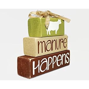 Manure Happens Cow Primitive Country Farmhouse WoodenBlock Shelf Sitter Stack Manure Happens Cow Primitive Country Farmhouse WoodenBlock Shelf Sitter Stack