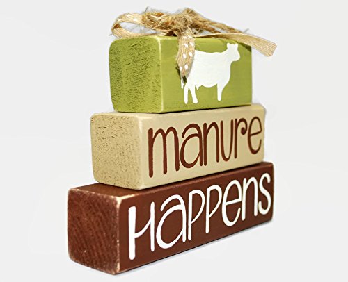 Manure-Happens-Cow-Primitive-Country-Farmhouse-WoodenBlock-Shelf-Sitter-Stack Manure Happens Cow Primitive Country Farmhouse WoodenBlock Shelf Sitter Stack