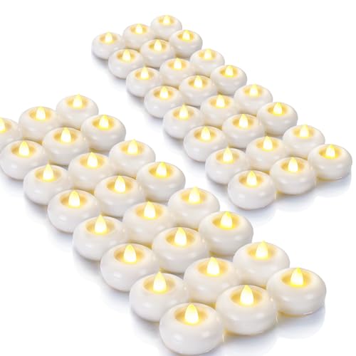 Homemory Paquete de 48 velas flotantes LED sin llama de más de 100 horas, velas de té parpadeantes impermeables de 2 pulgadas para jarrones cilíndricos, centros de mesa en bodas, fiestas, piscina,