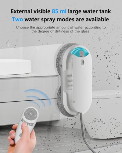 HIXZAP fensterputzroboter mit bidirektionalem ultraschall-zerstäubungs-wasserstrahl und 85ml-wassertank – fensterroboter mit starker saugkraft und luftdrucksensor für gründliche Reinigung Bildschirm