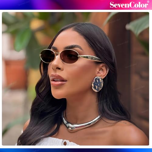 Trendy Oval Sunglasses for Women Men 2025 Gold Small Oval Sardine Sun Glasses Retro Metal Frame Shades3