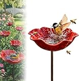 2026 Handgefertigte Metall-Blumen-Gartenpfahl, Vogeltränke, Doppelfunktions-Vogeltränke und Bienen-Bewässerungsstation, bunte Schmetterlings-Bienen-Badeschale, wetterfest, für Hof, Rasen, Terrasse