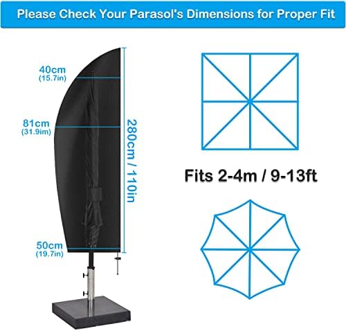 Parasol Cover, 265CM Cantilever Parasol Cover, 600D Waterproof Banana Parasol Cover, Patio Umbrella Cover 2 to 4m Outdoor Parasol Cover, Large Black Garden Parasol Cover with Zipper Storage Bag
