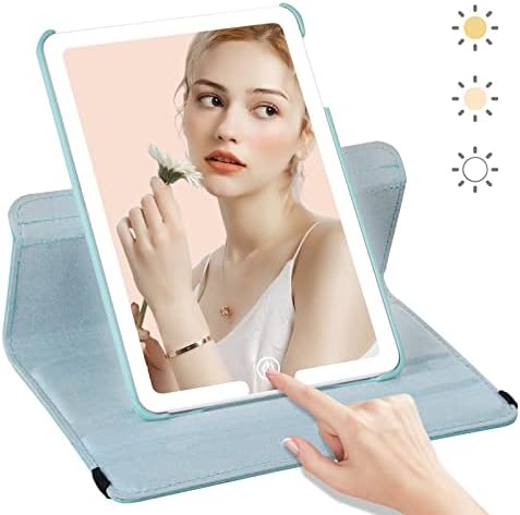Travel Makeup Vanity Mirror with 72 LEDs ||Drop Protection|| 360° Rotation Lighted Folding Cosmetic Beauty Mirror, Touch Control 3 Colors Light Modes, USB Rechargable, Ultra Thin Tabletop Mirror