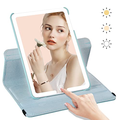 Travel Makeup Vanity Mirror With 72 Leds ||Drop Protection|| 360° Rotation Lighted Folding Cosmetic Beauty Mirror, Touch Control 3 Colors Light Modes, Usb Rechargable, Ultra Thin Tabletop Mirror #TOP24