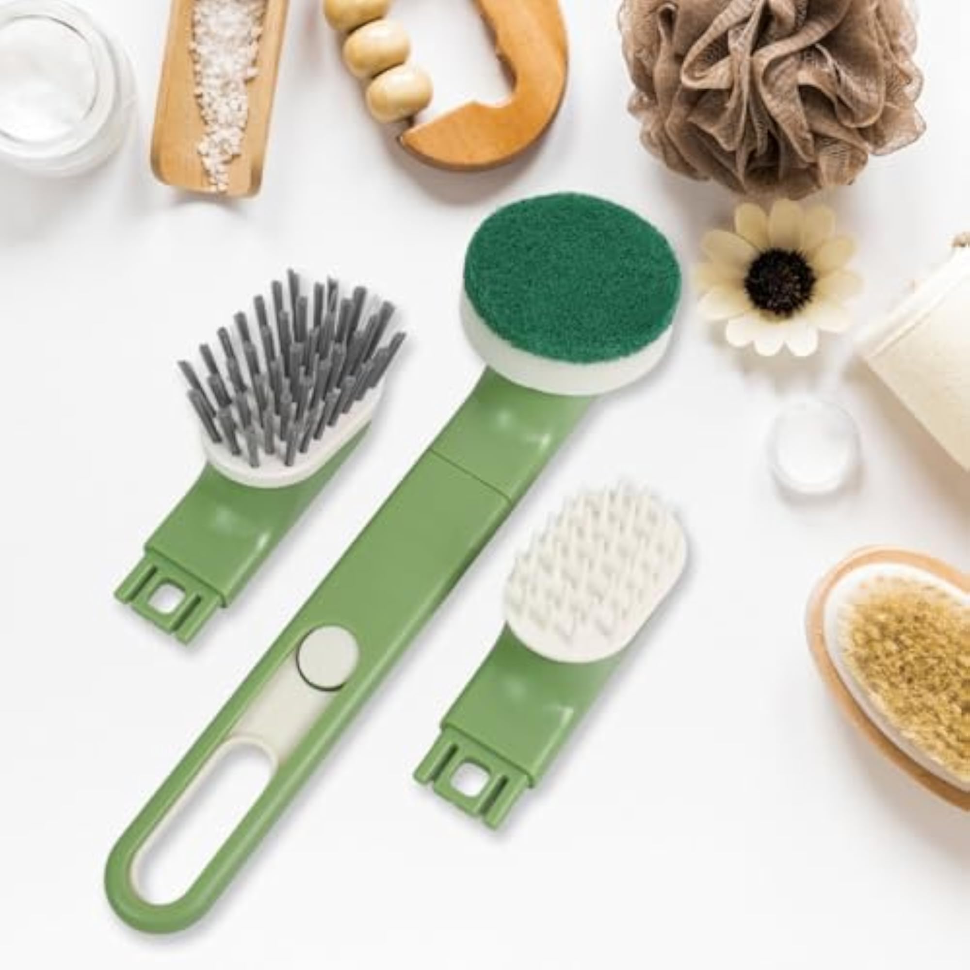 Dish Brush Set with Handle, Replacement Heads, Drain Tray