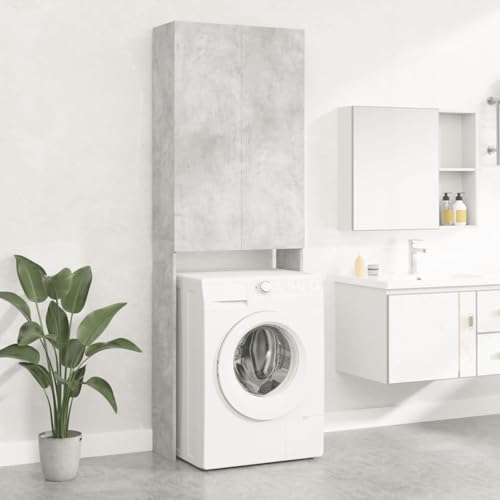 Gecheer Armario de Lavadora, Mueble Alto para Lavadora Armario Estantería Organizador de Baño, Mueble Organizador Lavadora, Gris hormigón 64x25,5x190 cm