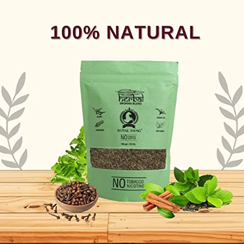 Royal Swag Tobacco & Nicotine Free Smoking Mixture With 100% Natural Herbal Smoking Blend 1 Pack (3.5 Oz/ 100G) With Wooden Steel Pipe #TOP2