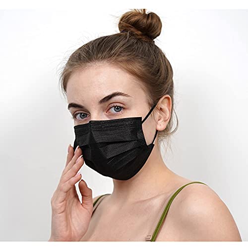 Black Disposable Face Masks, 50 Pack Face Masks 3 Ply Disposable Mask