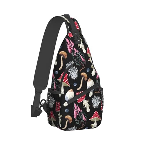 autumn fall leaves cool mushrooms Small Crossbody Sling Backpack Anti Theft Backpack For Traveling Chest Shoulder Bag2
