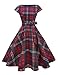 PUKAVT Women's 1950 Boatneck Cap Sleeve Vintage Swing Cocktail Party Dress with Pockets Red Plaid S
