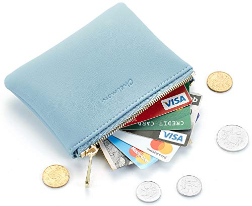 Image of Chelmon Vegan Leather Coin Purse Pouch Change Purse With Zipper For Men Women, Blue Classic, Minimalist