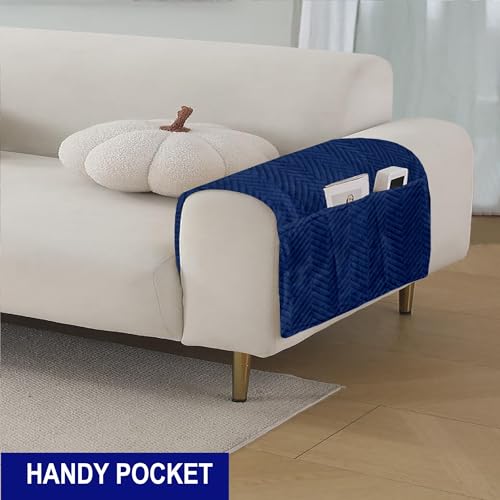 Image of Amazon Basics - Velvet Quilted Sofa Armrest - Set of 2 | Multi-Layered Fabric | 70cm x 70cm | 350 GSM | Color - Navy Blue