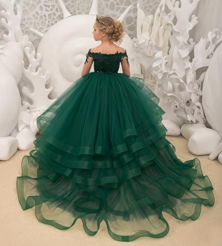 Zpvp Long Sleeve Pageant Dresses For Girls Beaded Tulle Lace Appliques Ruffles Ruffles Girls Flower Girl Dress For Wedding Us 7 thumb #3