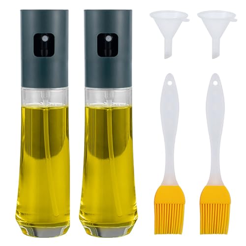 peiqiup Pulverizador aceite spray de acero inox y vidrio(2 Piezas), Spray Aceite Cocina 120ml, con Embudo y Pincel, Para cocinar, asar, ensaladas, freír en el aire, Verde