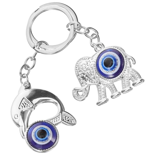 LIOOBO Llavero de Bolso 2 Piezas Colgantes de Elefante y Delfín en Resina Ojo Turco Azul Turco Decoración Creativa para Coche y Mochila Accesorio Ligero y Compacto