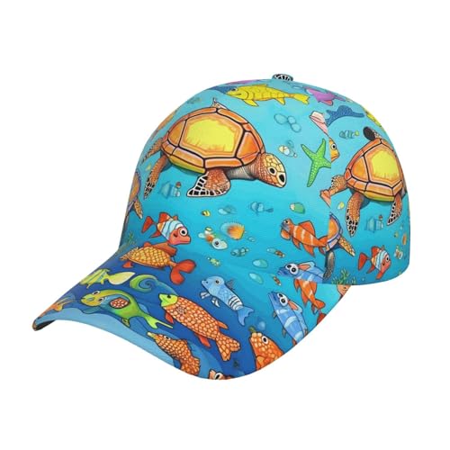 Turtle and Fish Baseball Cap Adjustable Size for Running Workouts and Outdoor Activities All Seasons