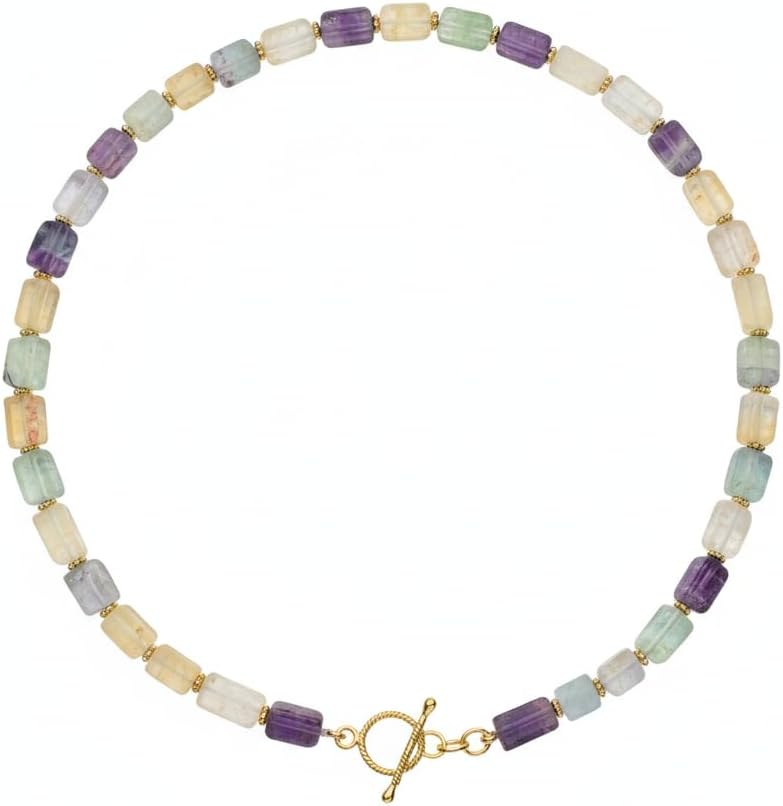 Ratnavali Arts Beaded Gemstone Necklace for Women Toggle Clasp, Colorful Boho Bead Choker Natural Stone Surfer Beach Necklaces 14K Gold Plated Silver Summer Handmade Jewelry