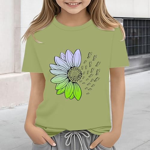 Girls Loose Fit Sunflower Graphic T Shirts Short Sleeve Crewneck Cute Pattern Printed Tops (D-Mint Green, 4-5 Years)4