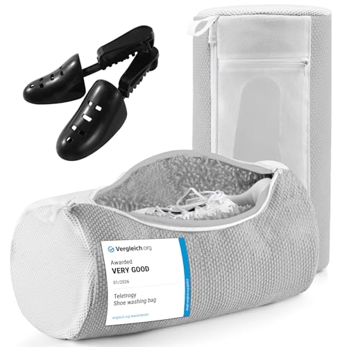 Teletrogy 2 Piezas Bolsa Zapatillas Lavadora – Bolsa Lavadora con Limpieza de 360°, 3 en 1 Bolsa para Lavar Zapatillas en Lavadora Reutilizable con Horma Ajustable, Cremallera Oculta, Gris