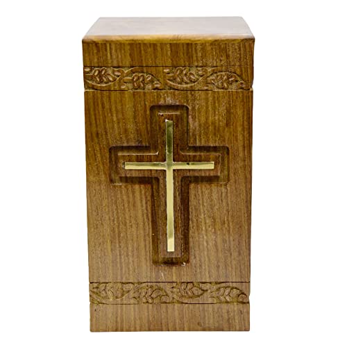 Nwa Wooden Adult Size Human Funeral Cremation Urn With Solid Brass Cross And Engraved Plaque #TOP6