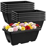 Beautywen 8Pcs Flower Window Box 14 Inch Planter Rectangle Plant Pot Herb Planters with Tray Herb Pots for Indoor Plants Large Flower Boxes for Bay Window,Kitchen Windowsill,Coffee Table(Dark Gray)